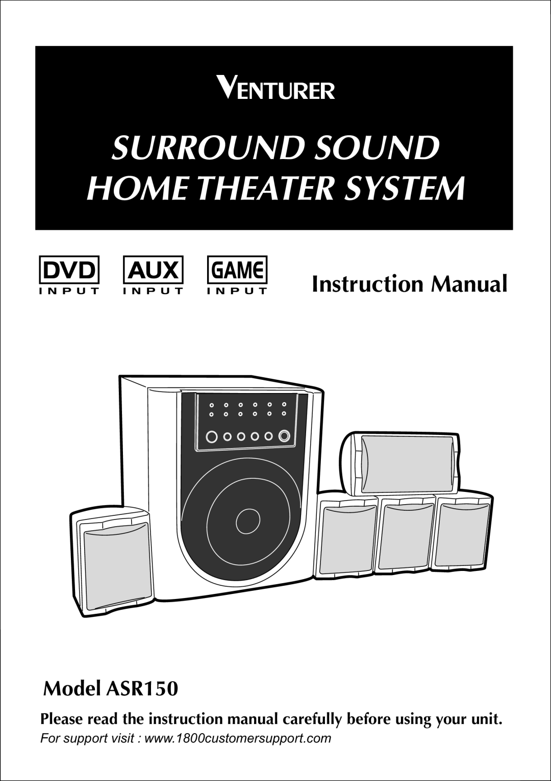 Venturer ASR150 instruction manual Surround Sound Home Theater System 