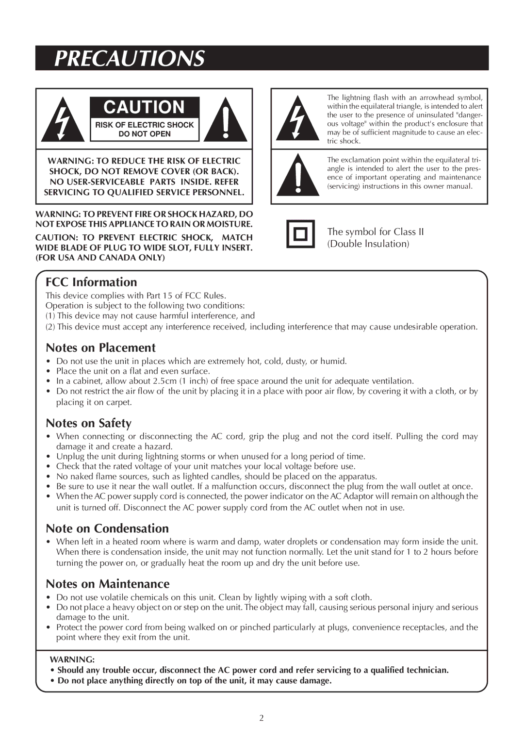 Venturer ASR150 instruction manual Precautions, Do not Open 