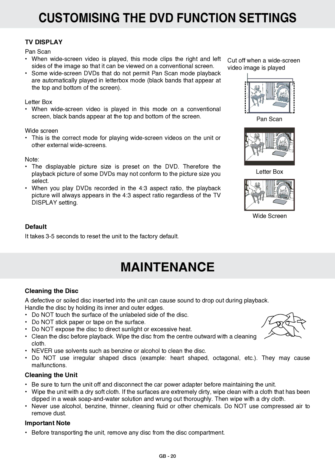 Venturer GB - 1 owner manual Maintenance, TV Display 