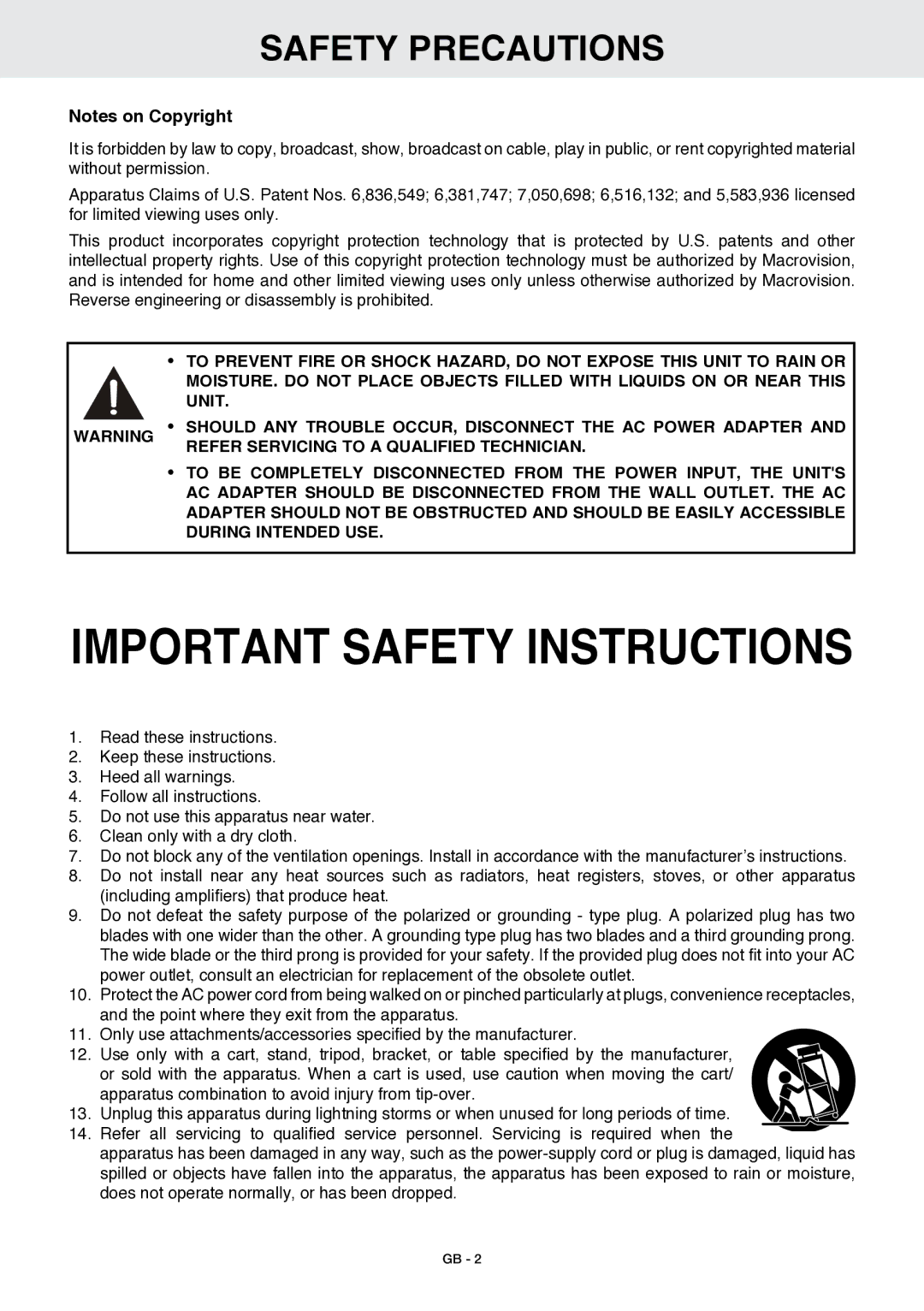 Venturer GB - 1 owner manual Important Safety Instructions 