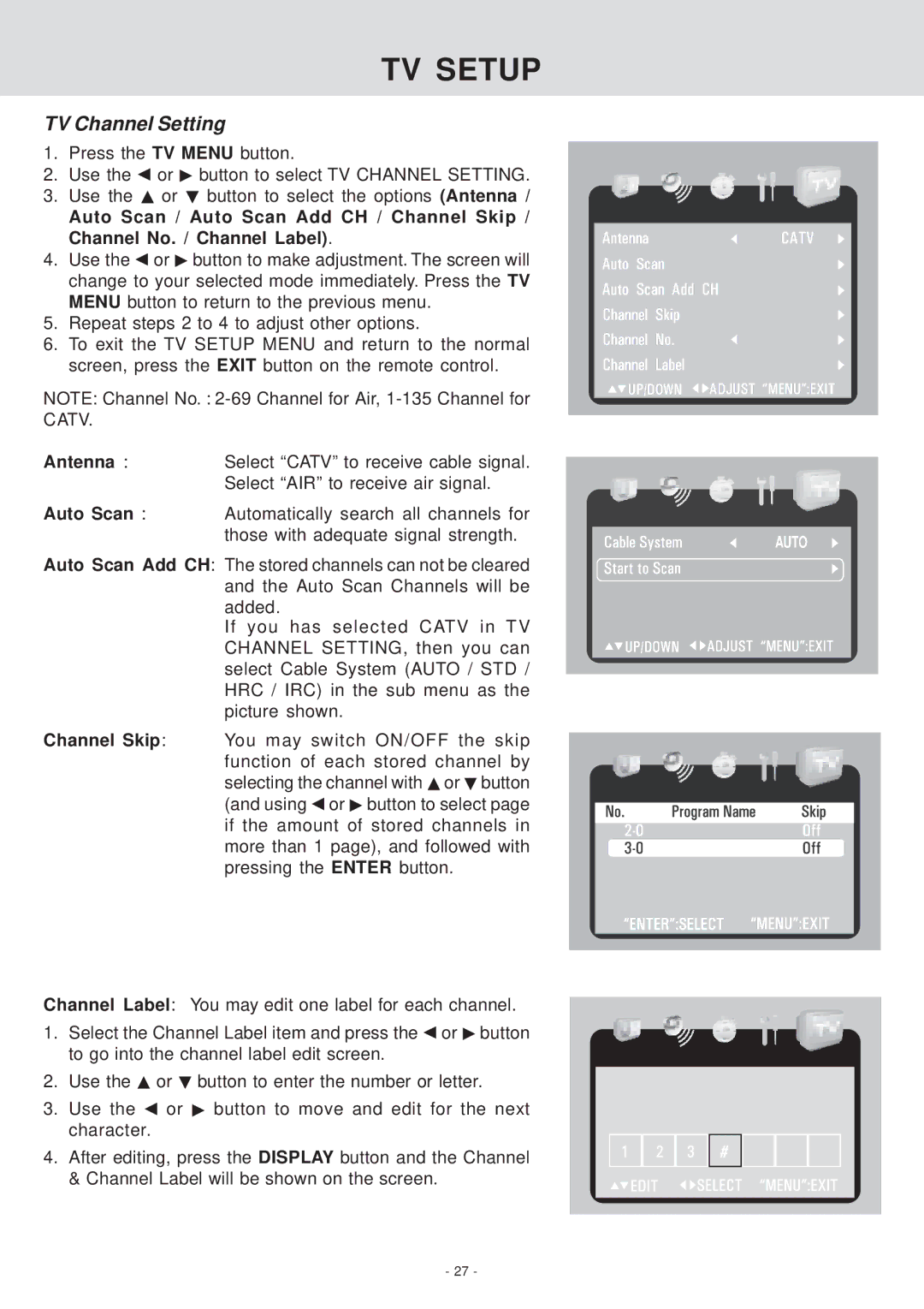 Venturer KLV39082 manual TV Channel Setting 