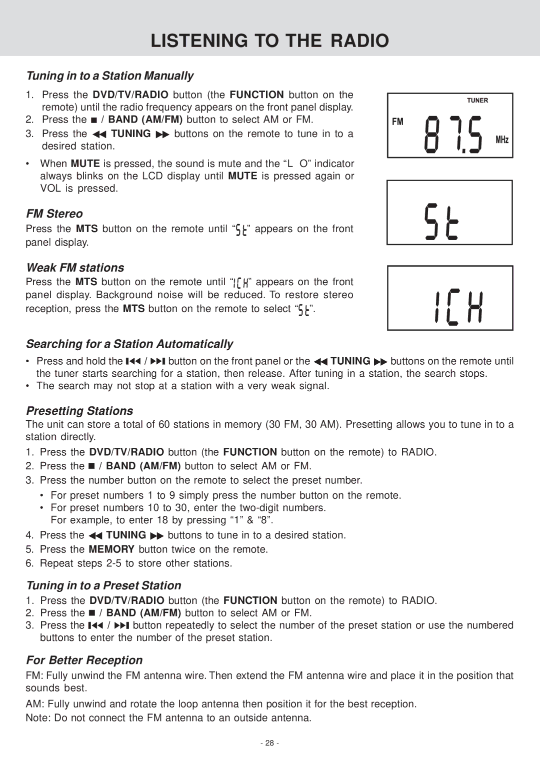 Venturer KLV39082 manual Listening to the Radio 