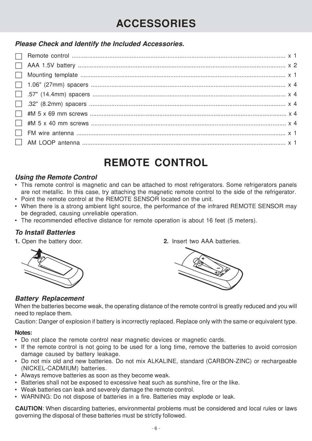 Venturer KLV39082 manual Accessories, Remote Control 