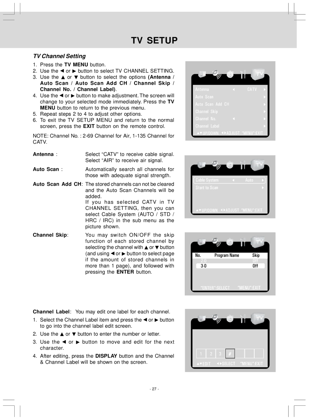 Venturer KLV39120 owner manual TV Channel Setting 