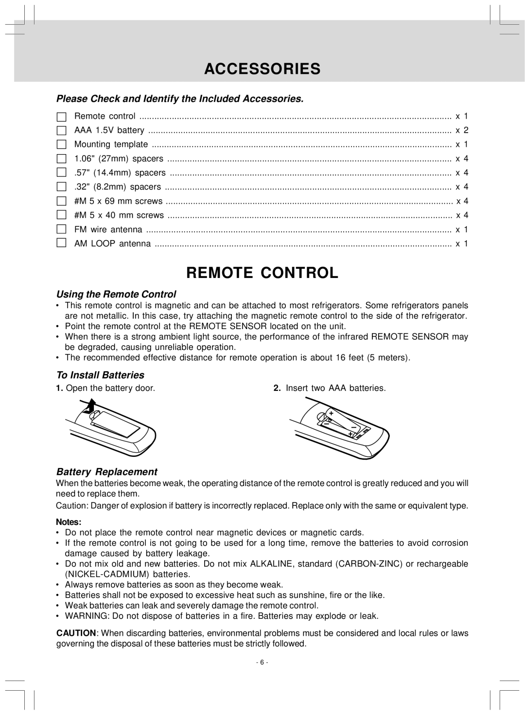 Venturer KLV39120 owner manual Accessories, Remote Control 