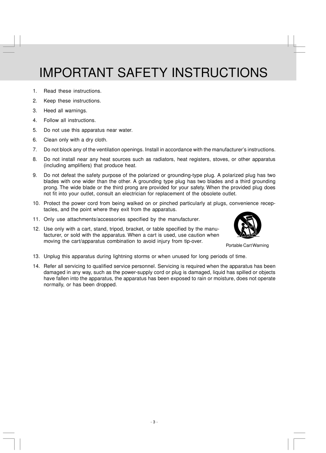 Venturer LCD Kitchen TV owner manual Important Safety Instructions 