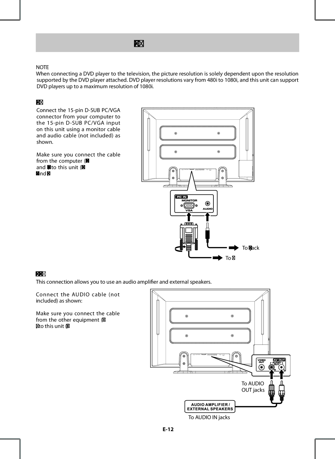 Venturer PDV28420C owner manual Connecting a PC, Connecting AN Audio Amplifier, To PC Audio OUT jack To PC connector 