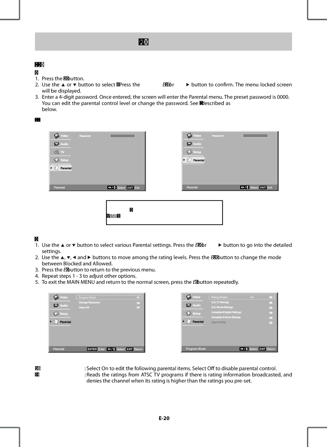 Venturer PDV28420C owner manual Parental Menu, Password 