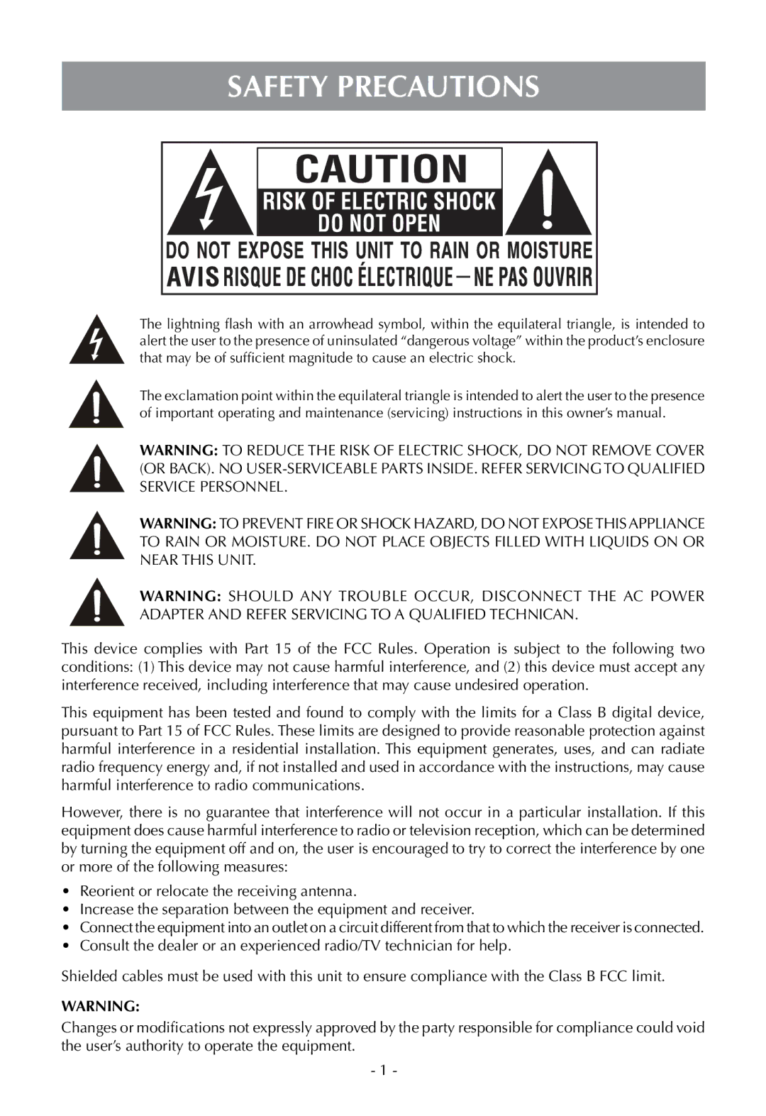 Venturer PLV16070 instruction manual Safety Precautions 