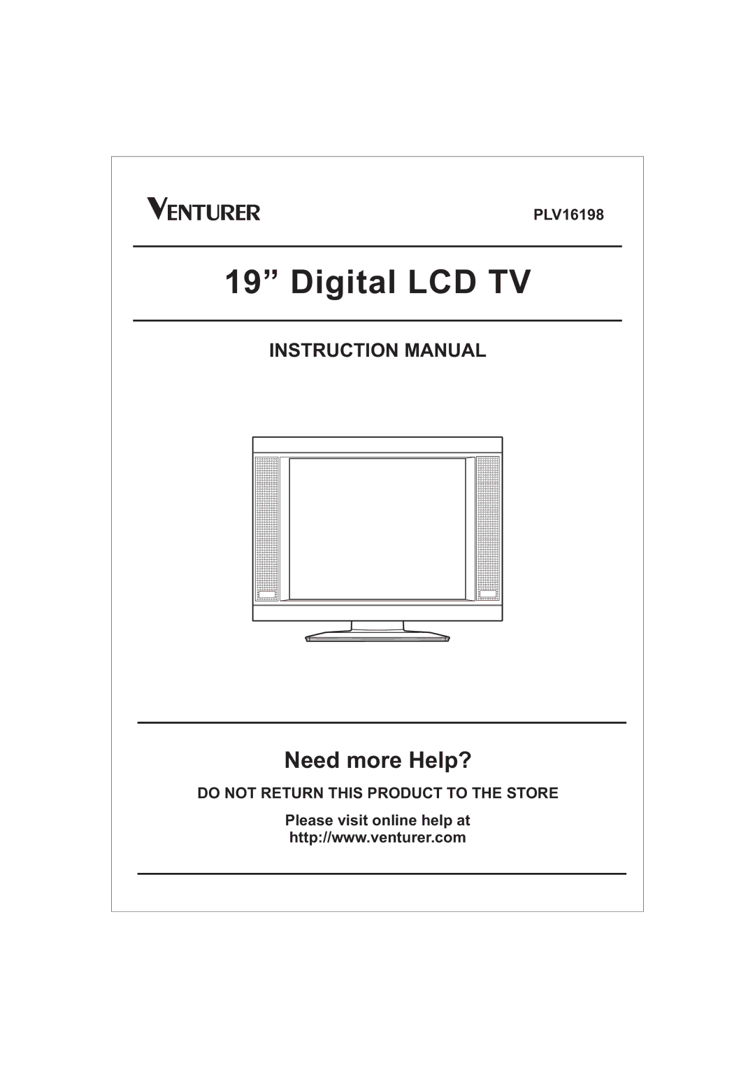 Venturer PLV16198 instruction manual Digital LCD TV 