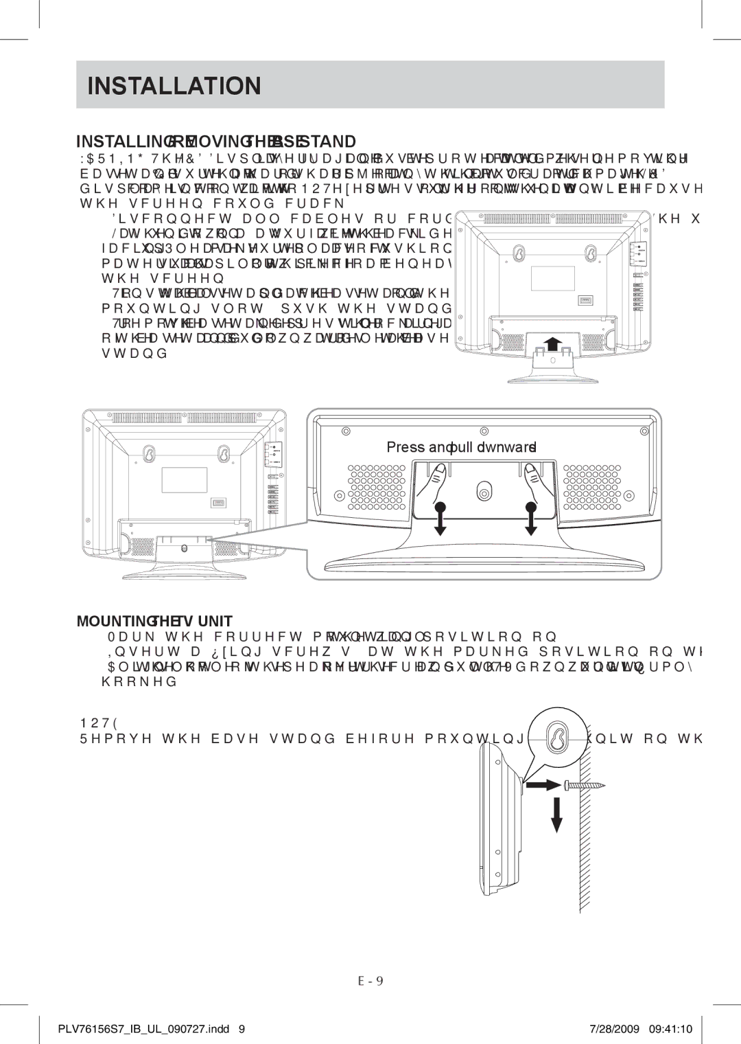 Venturer PLV76156 instruction manual Installation, Mounting the TV Unit 