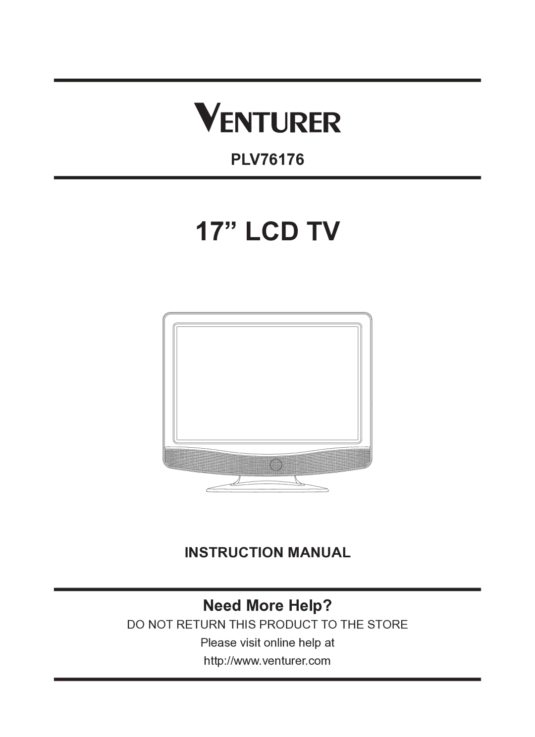 Venturer PLV76176 instruction manual Lcd Tv 