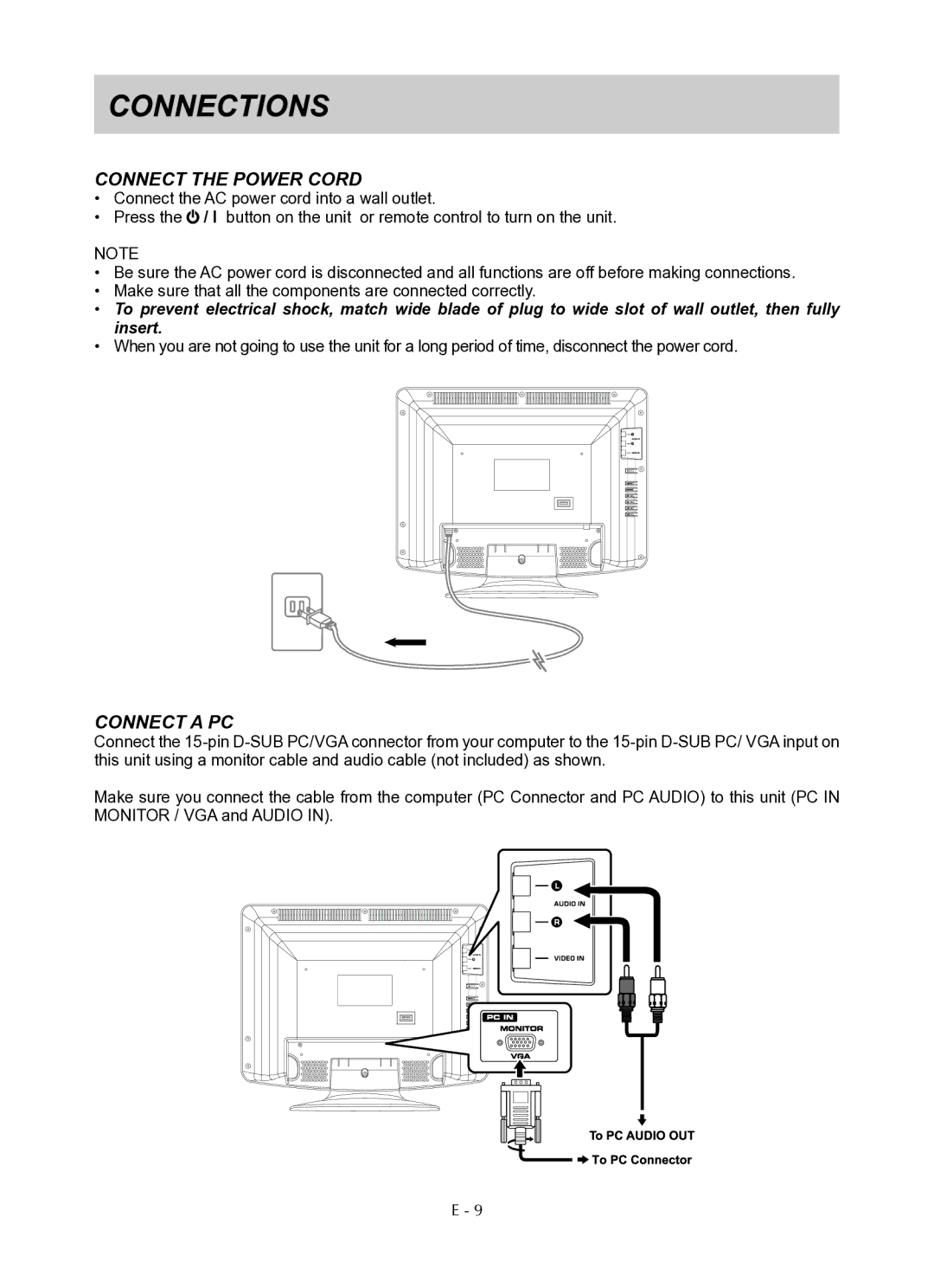 Venturer PLV76176 instruction manual Connect the Power cord 