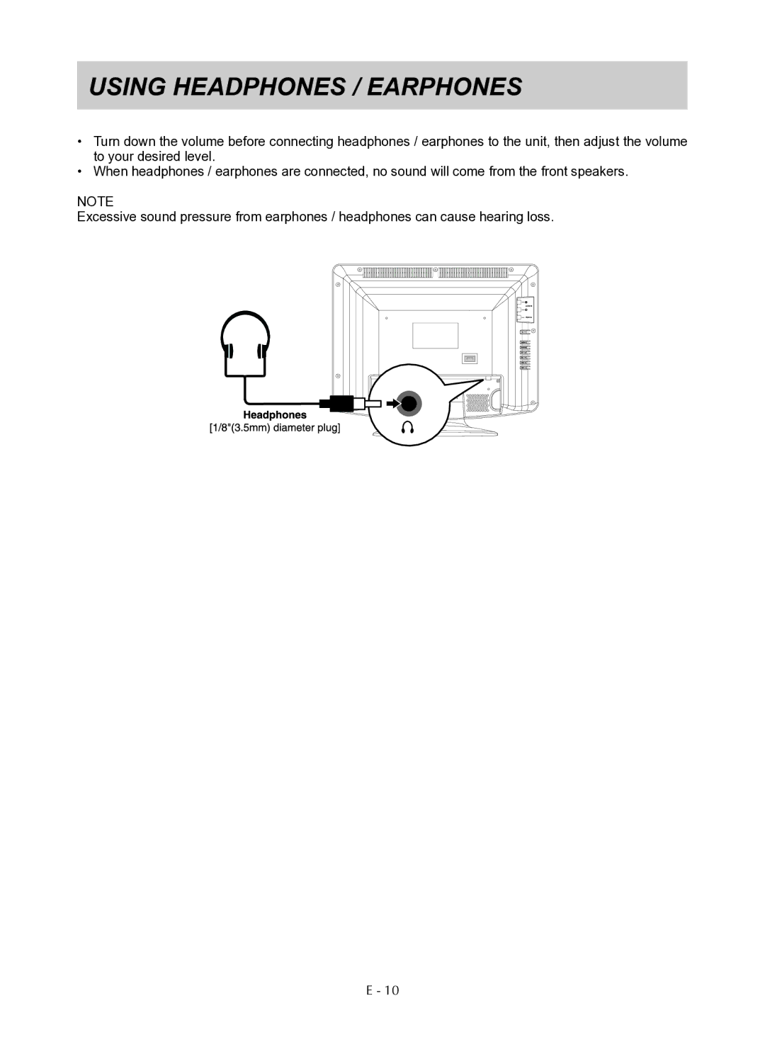 Venturer PLV76176 instruction manual Using Headphones / Earphones 