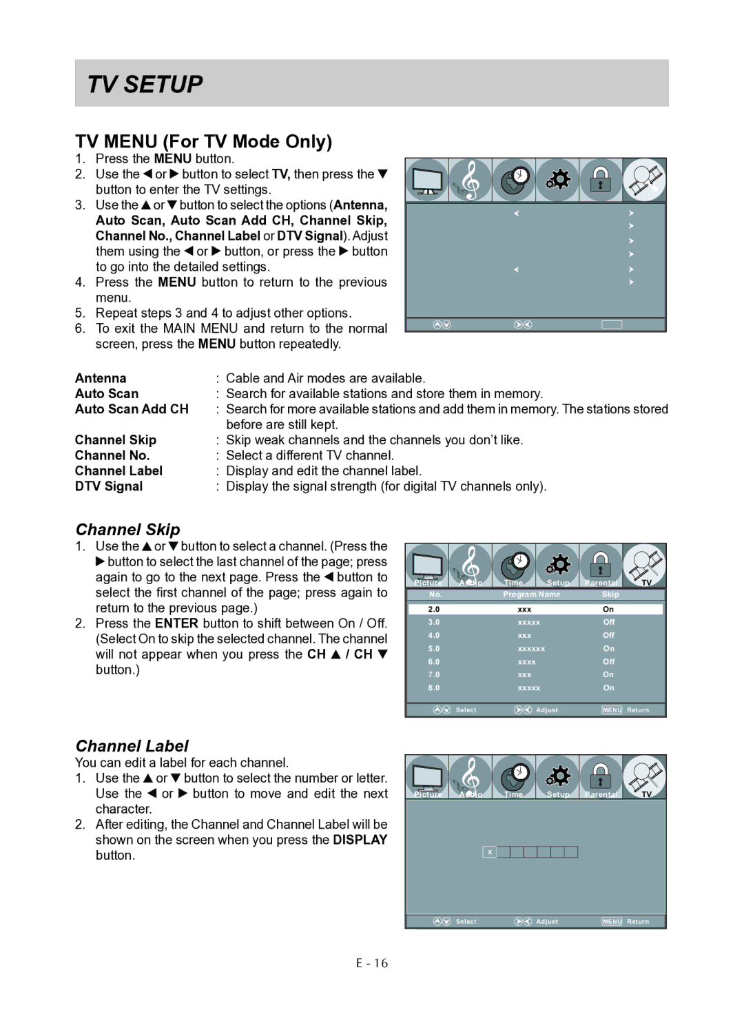 Venturer PLV76176 instruction manual Channel Skip, Channel Label 