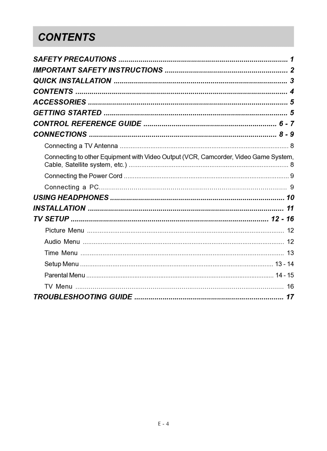 Venturer PLV76176 instruction manual Contents 