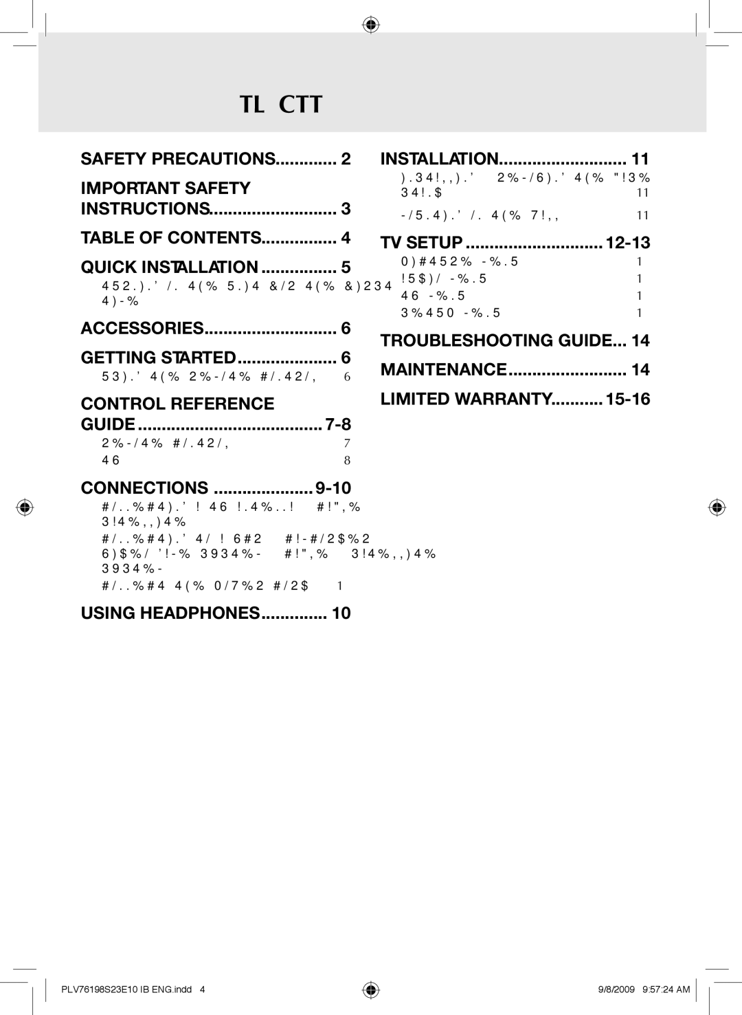 Venturer PLV76198E owner manual Table of Contents 