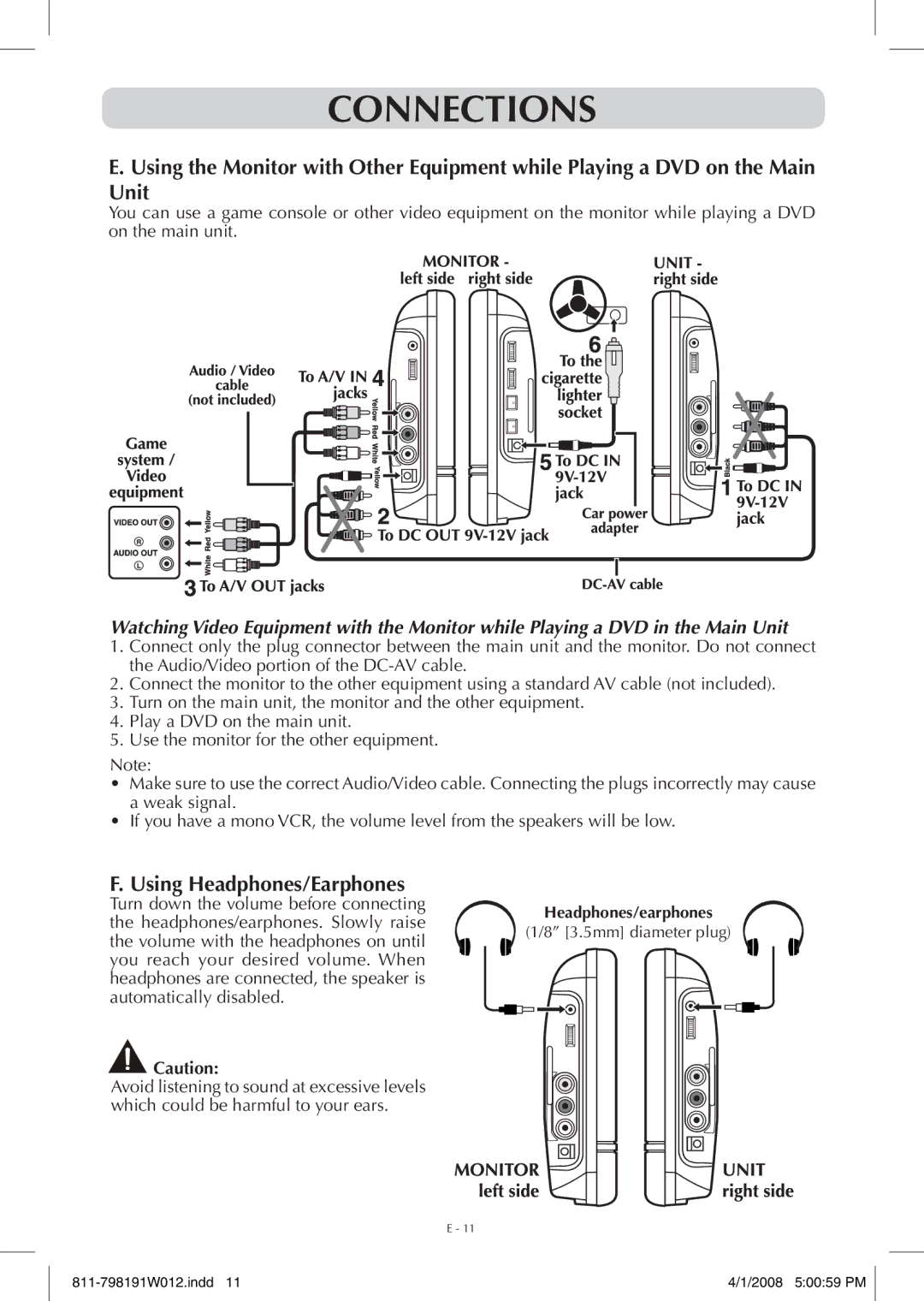 Venturer PVS7980 owner manual Using Headphones/Earphones 