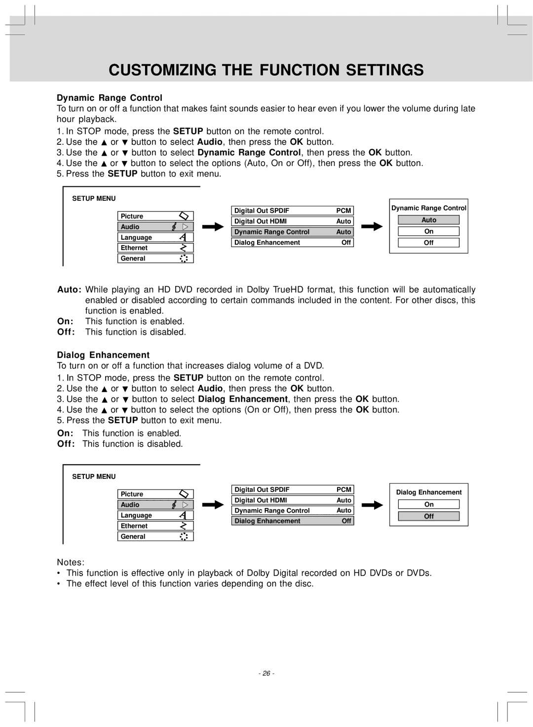 Venturer SHD7000 owner manual Dynamic Range Control, Dialog Enhancement 