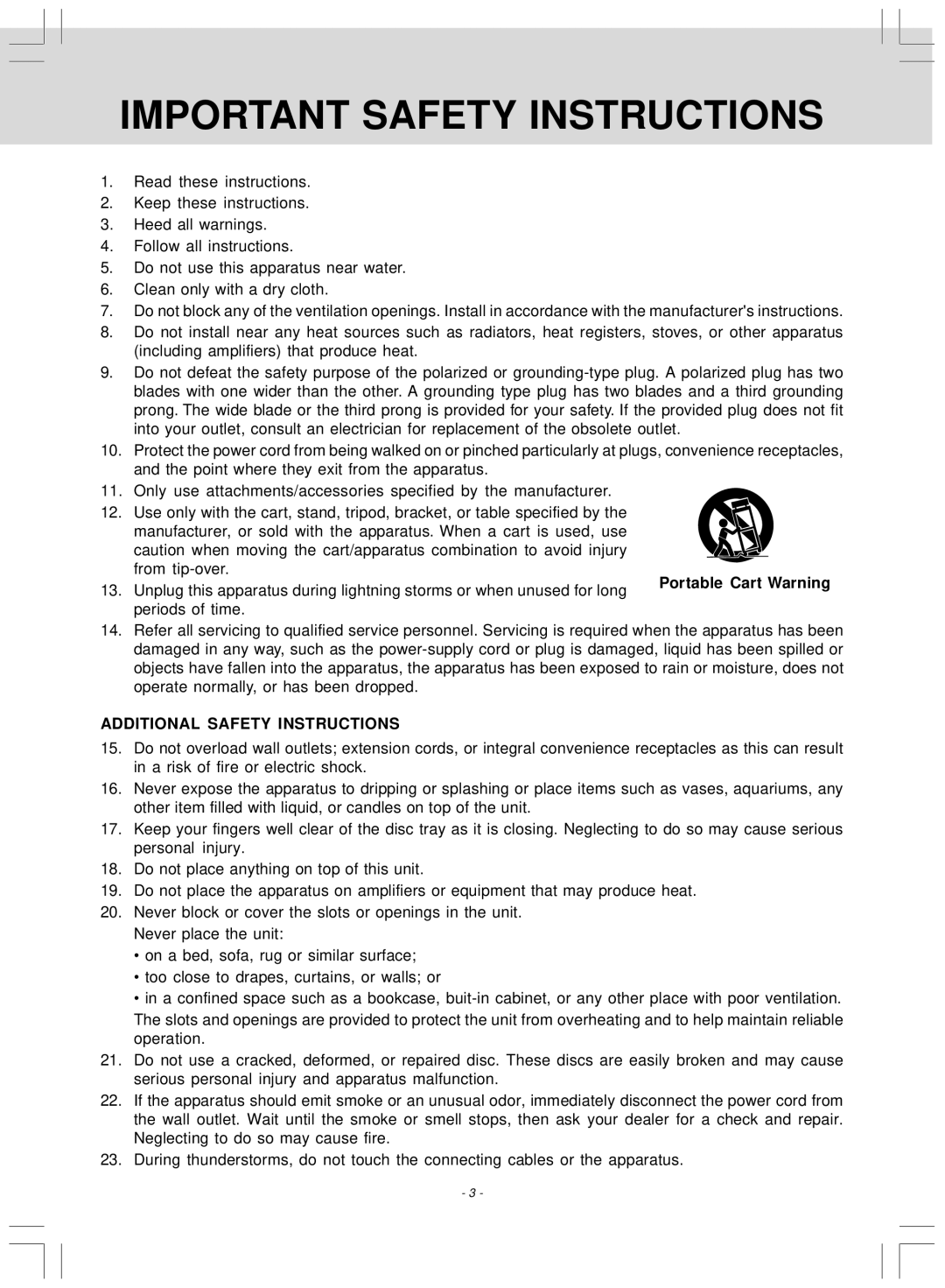 Venturer SHD7000 owner manual Important Safety Instructions 