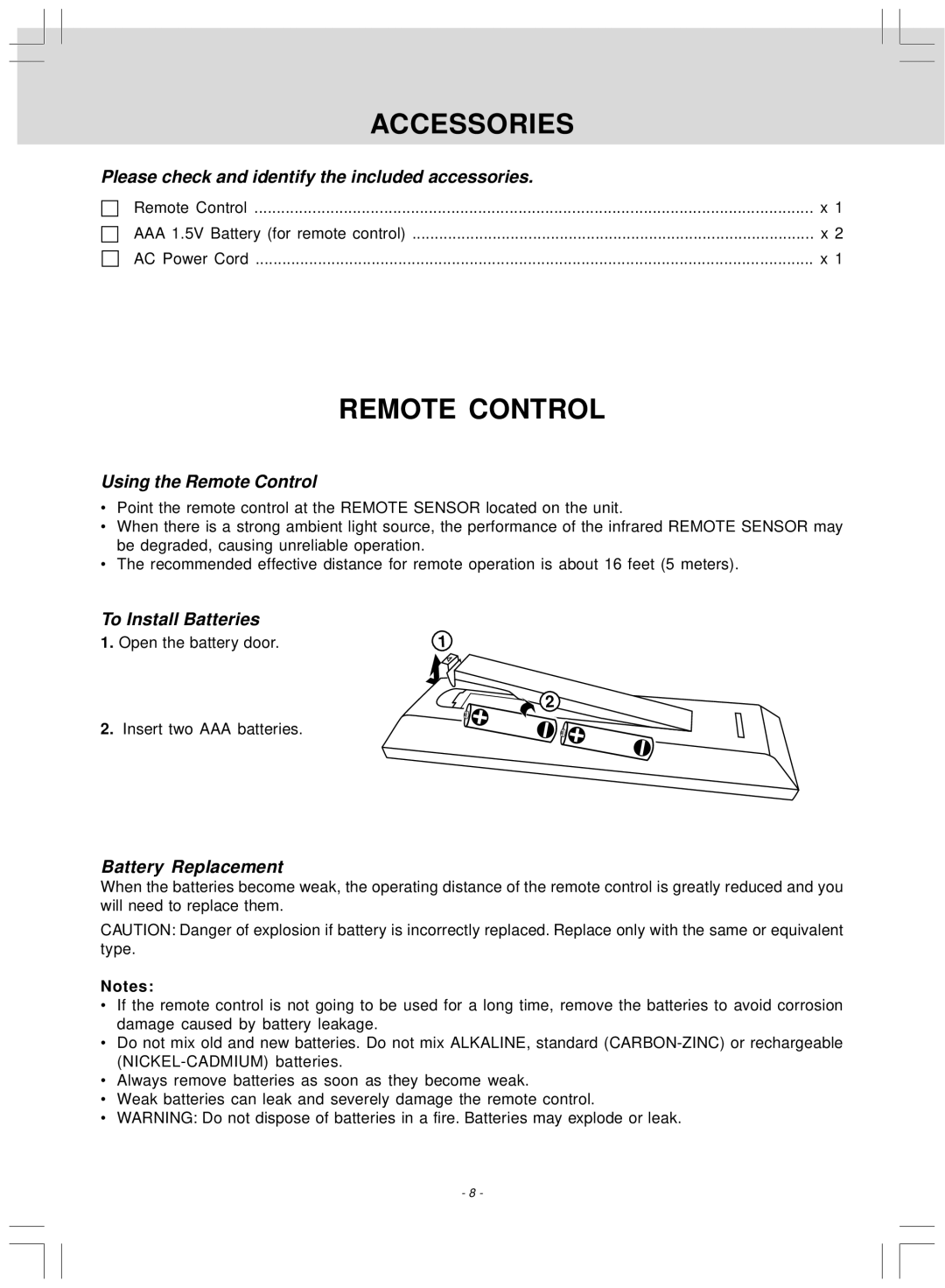 Venturer SHD7000 owner manual Accessories, Remote Control 