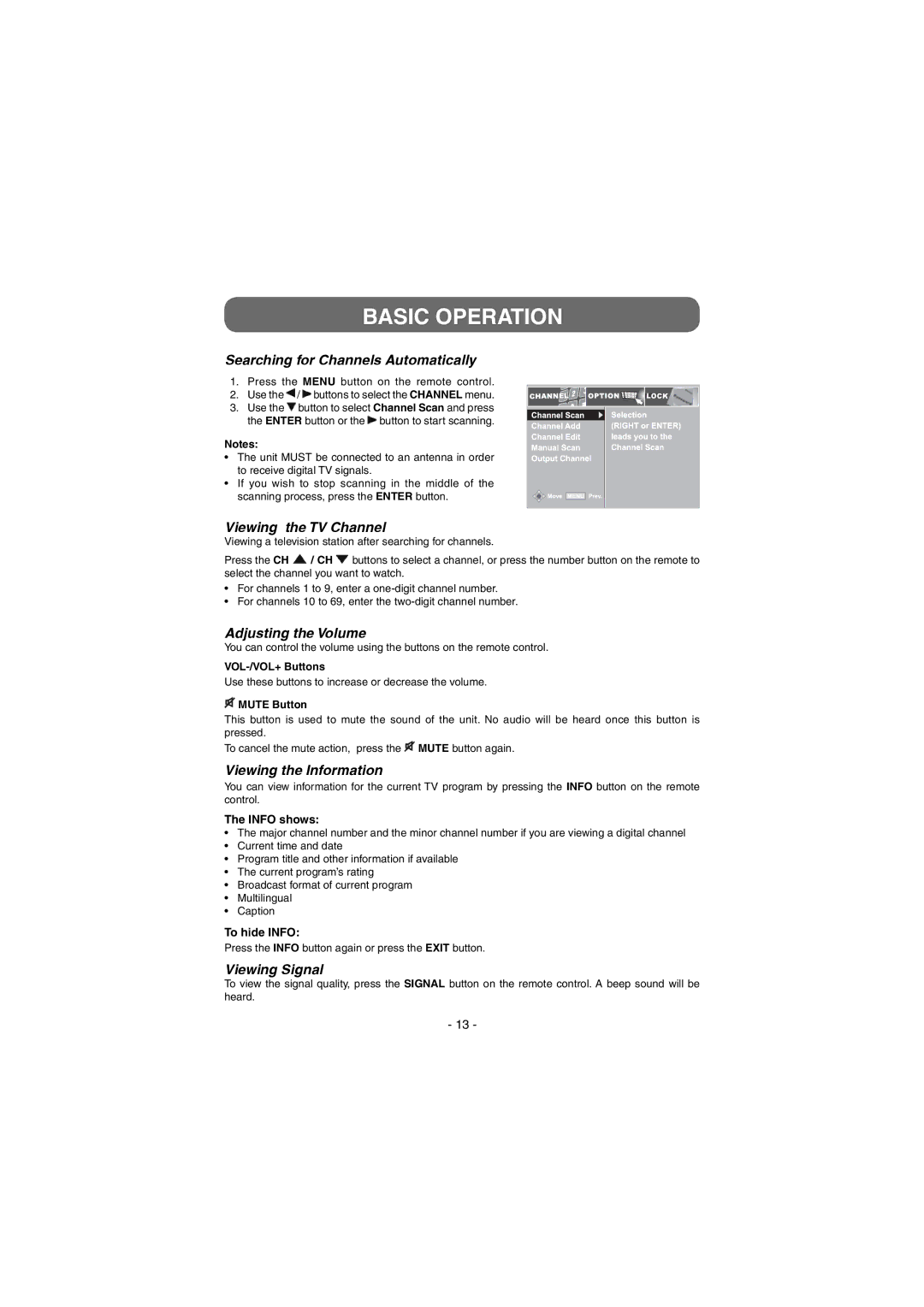 Venturer STB7766G1 instruction manual Basic Operation 