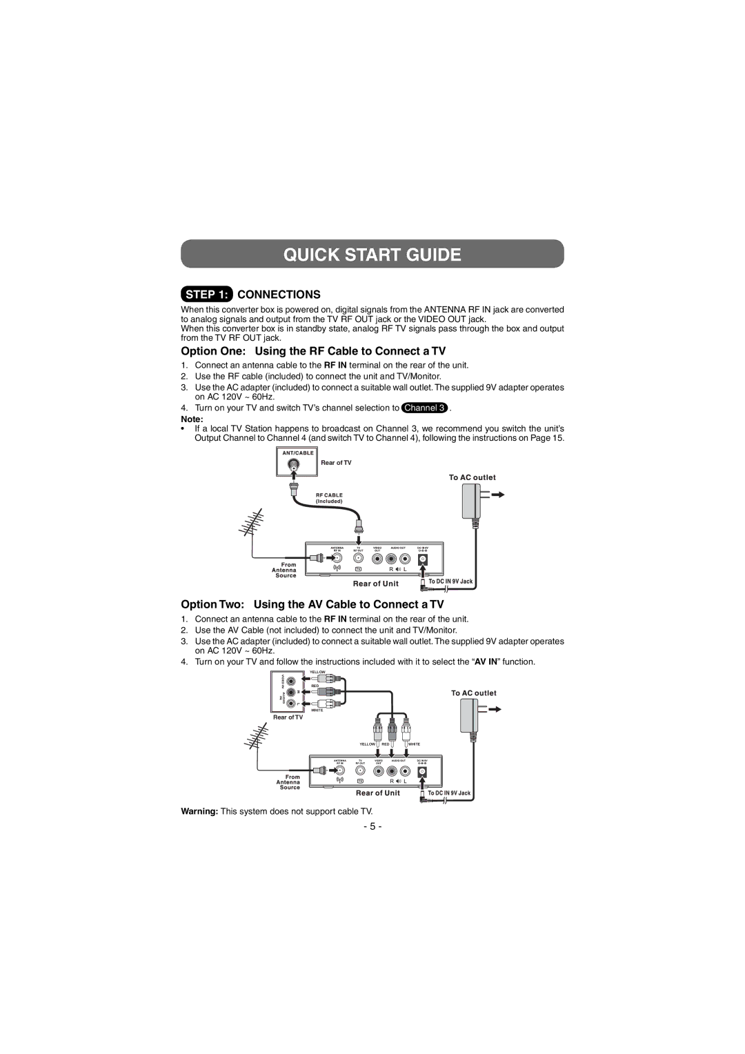 Venturer STB7766G1 instruction manual Quick Start Guide, Connections 