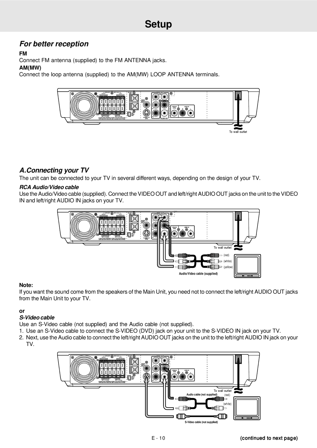 Venturer STS91 manual Setup, For better reception, Connecting your TV 