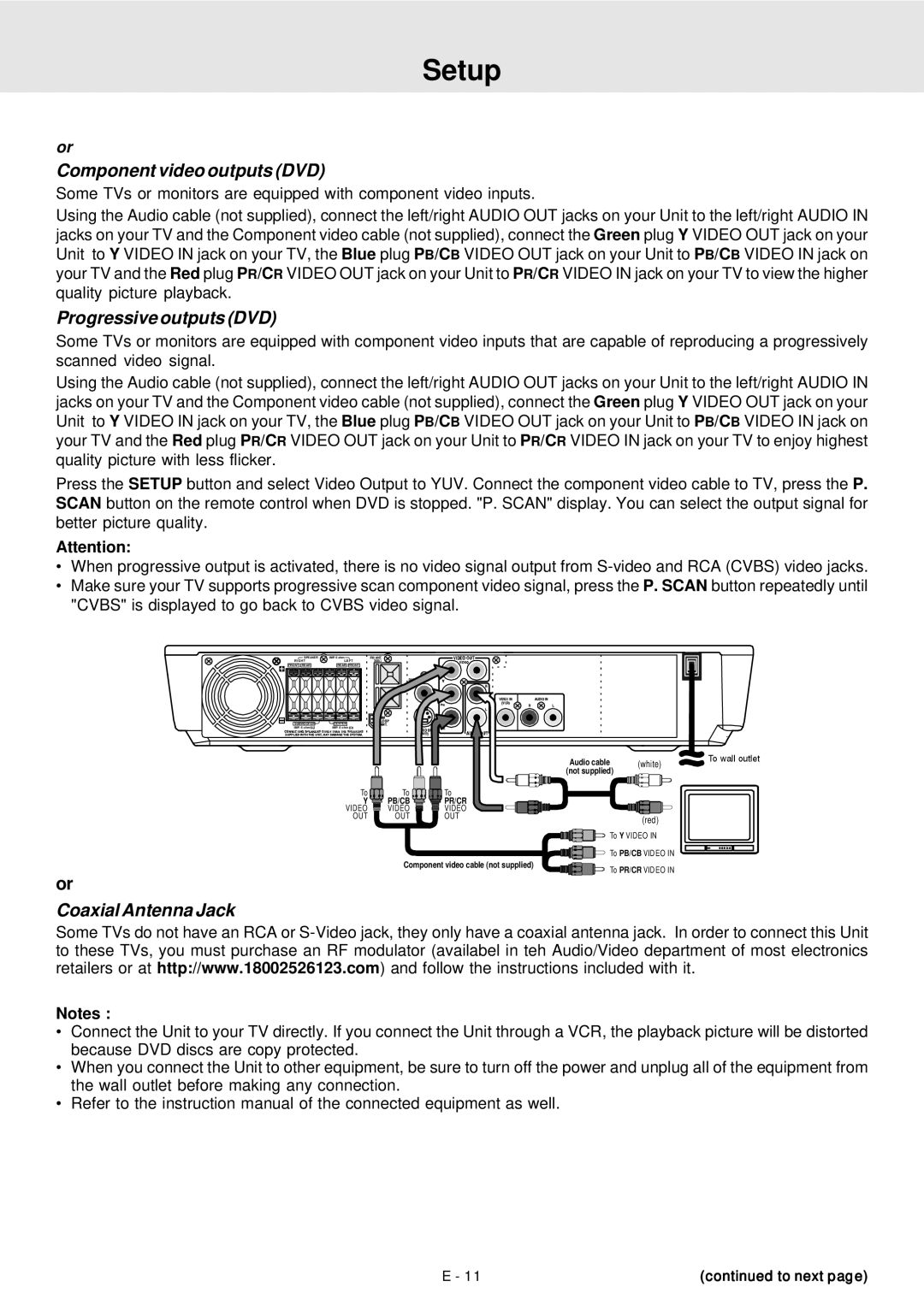 Venturer STS91 manual Component video outputs DVD 