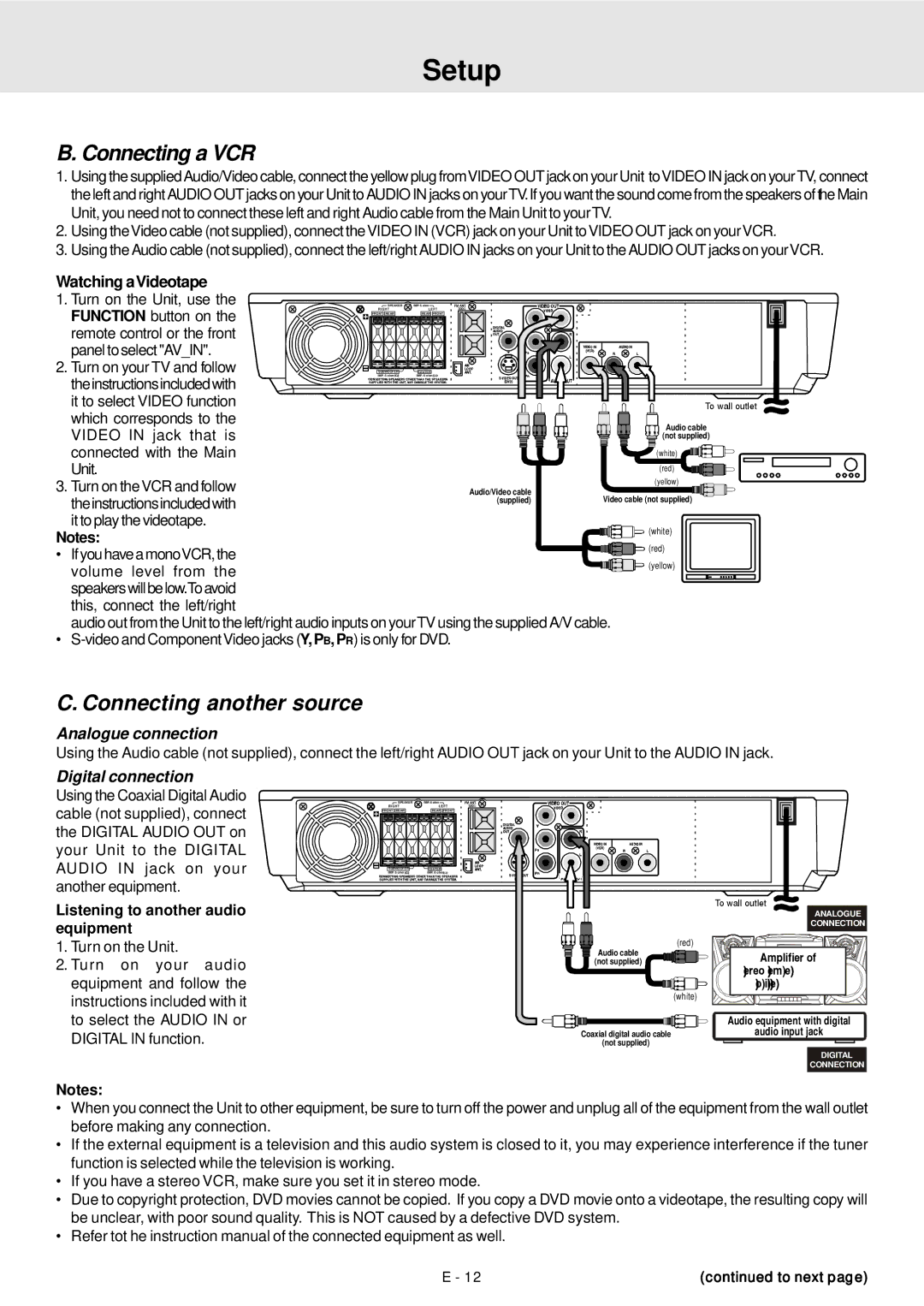 Venturer STS91 manual Connecting a VCR, Connecting another source, Watching aVideotape 