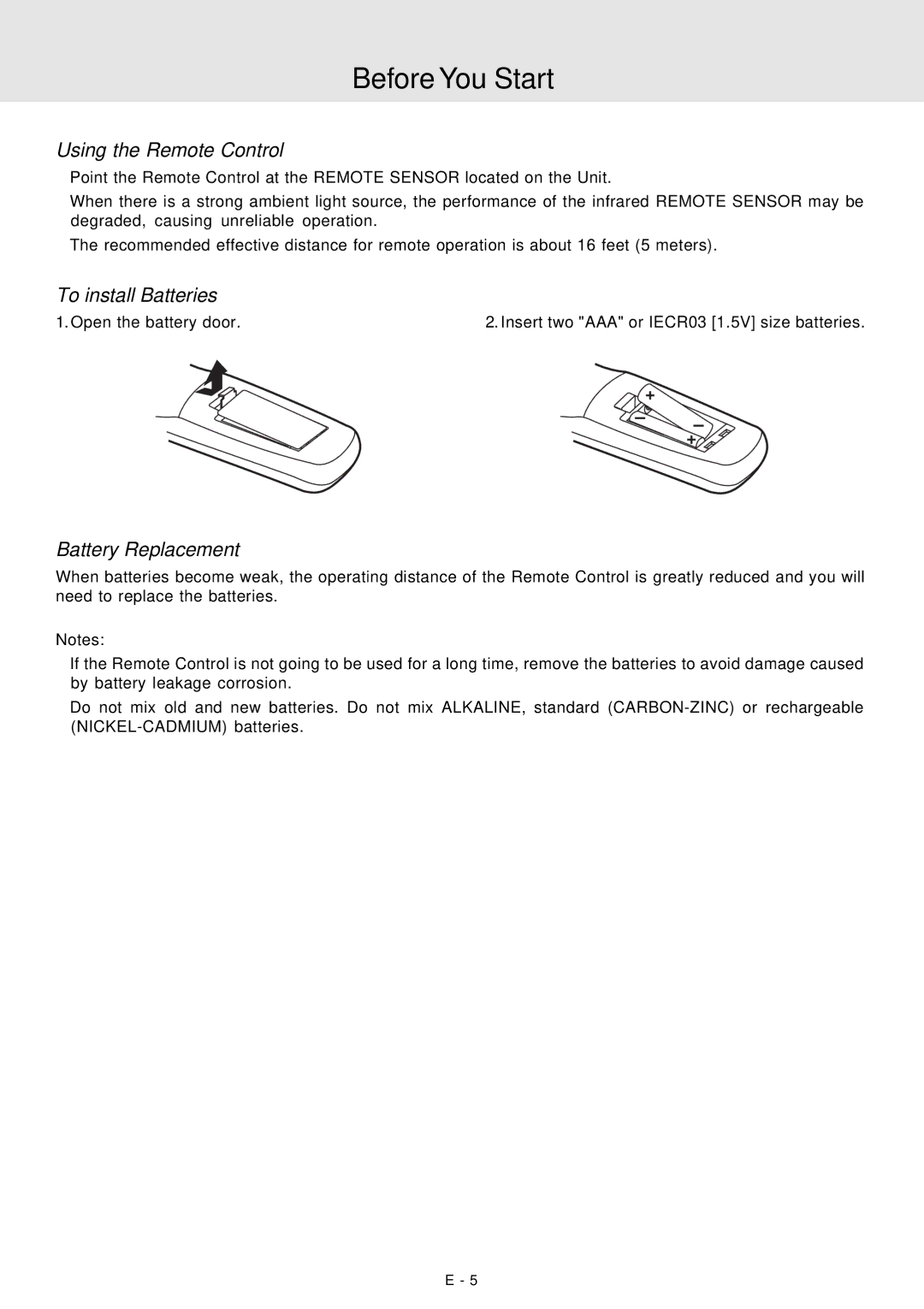 Venturer STS91 manual Before You Start, Using the Remote Control, To install Batteries, Battery Replacement 