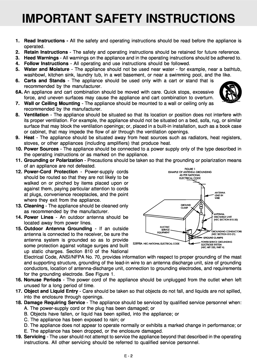 Venturer STS91 manual Important Safety Instructions, Outdoor Antenna Grounding - If an outside 