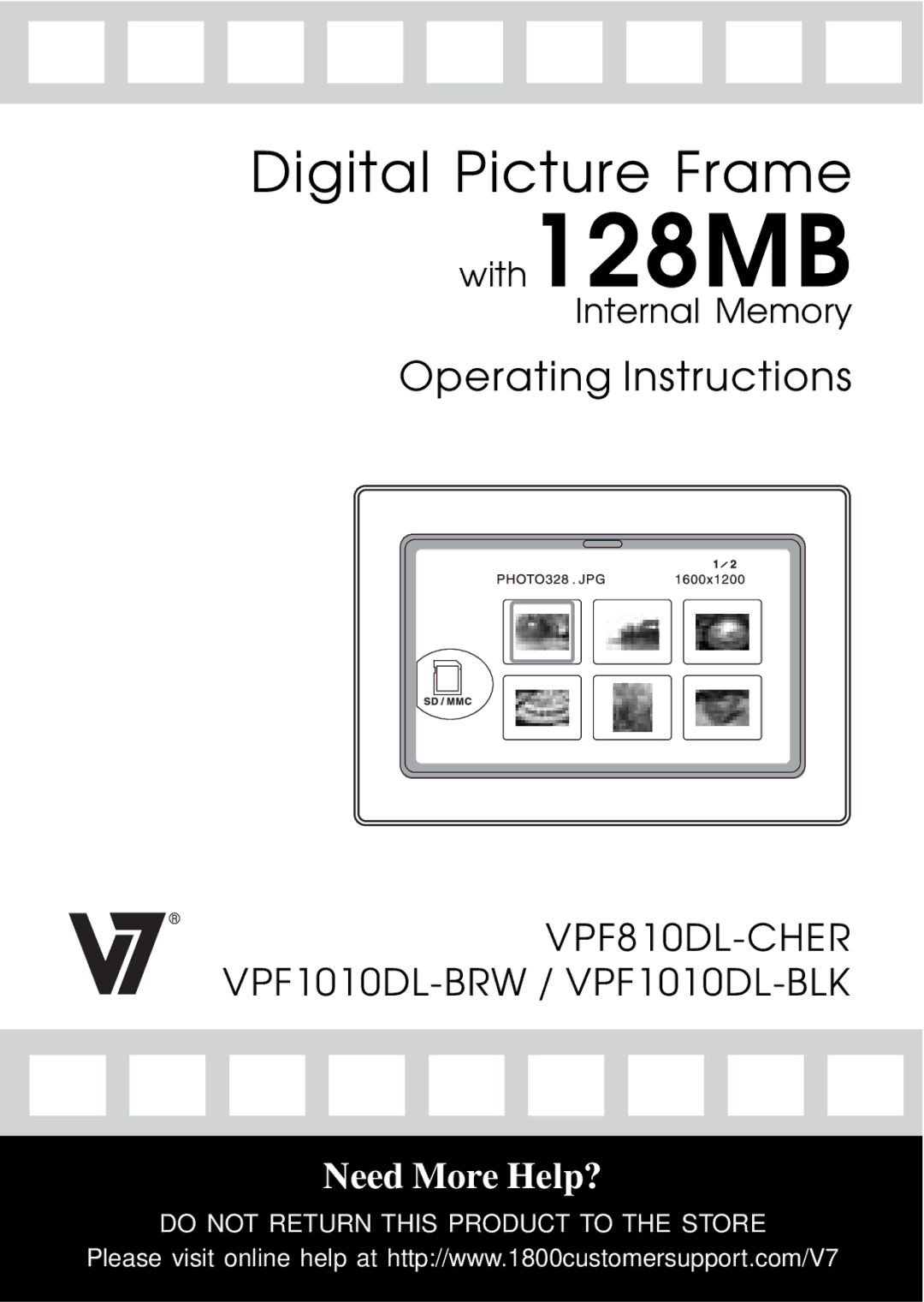 Venturer VPF810DL-CHER, VPF1010DL-BLK, VPF1010DL-BRW operating instructions With128MB 