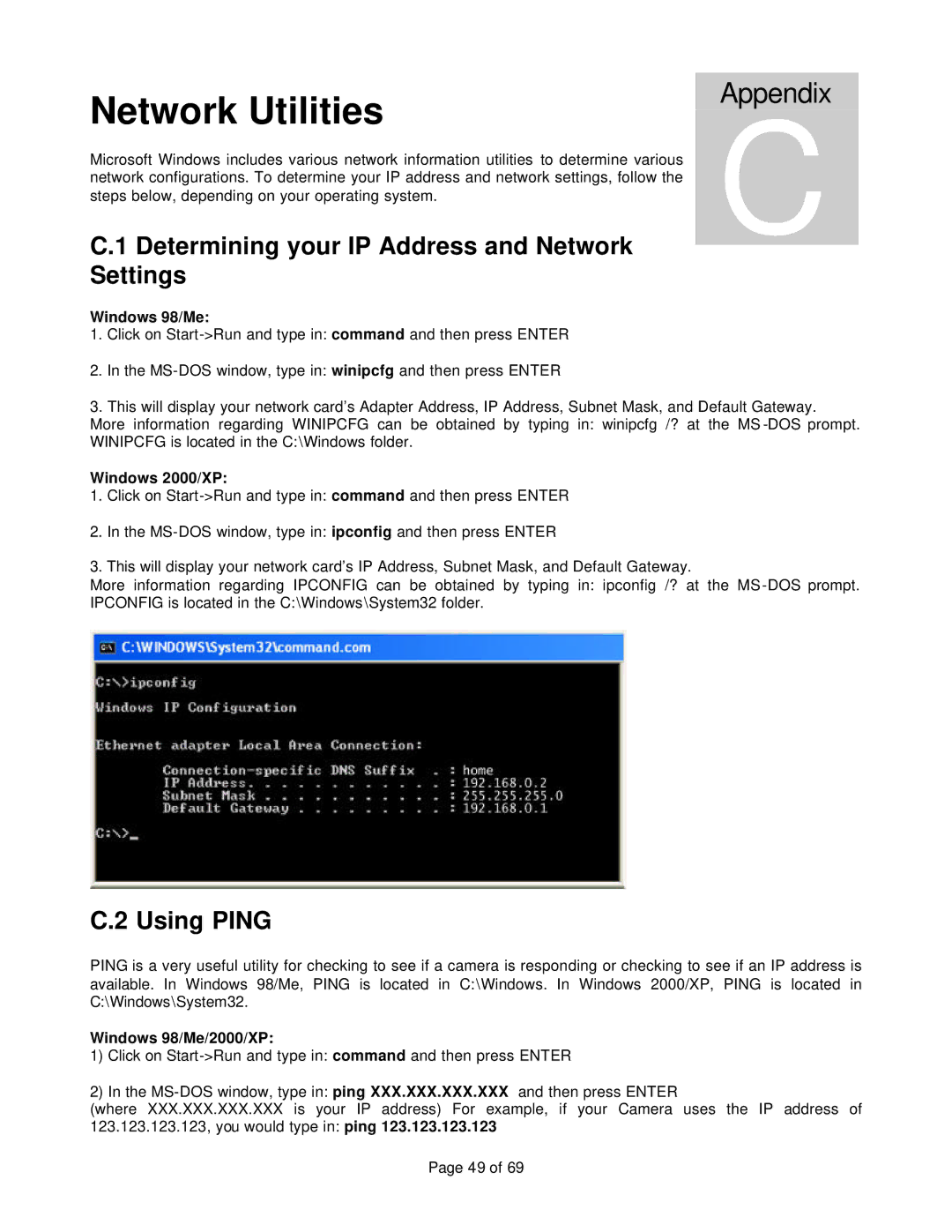 Veo 802.11b manual Network Utilities, Determining your IP Address and Network Settings, Using Ping 