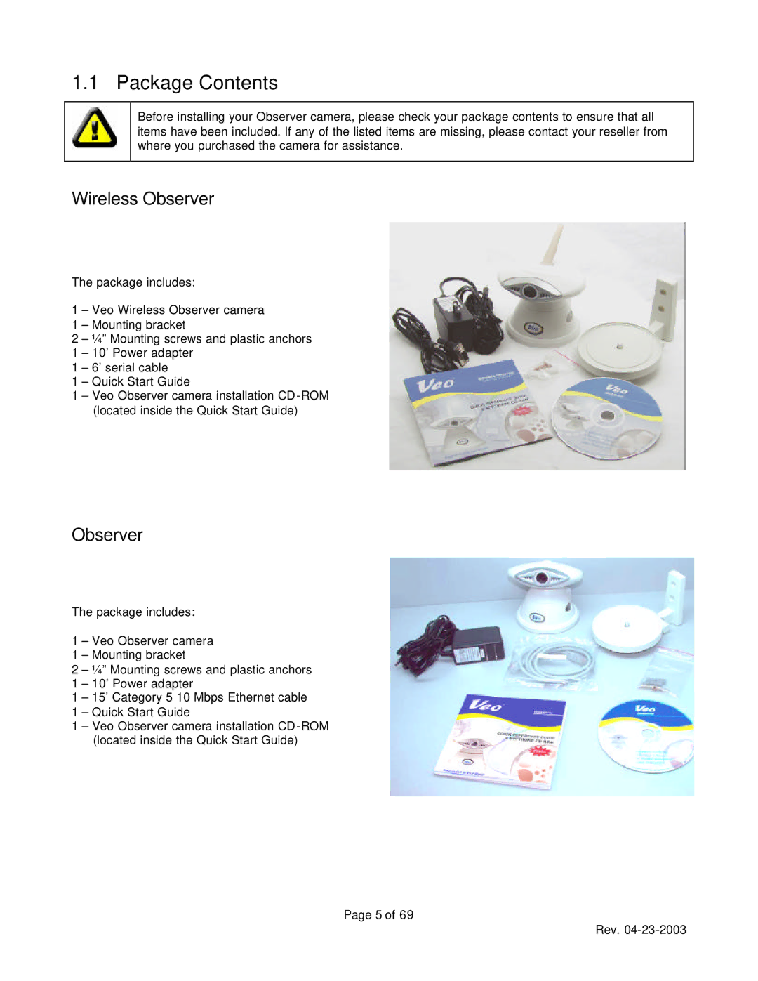 Veo 802.11b manual Package Contents 