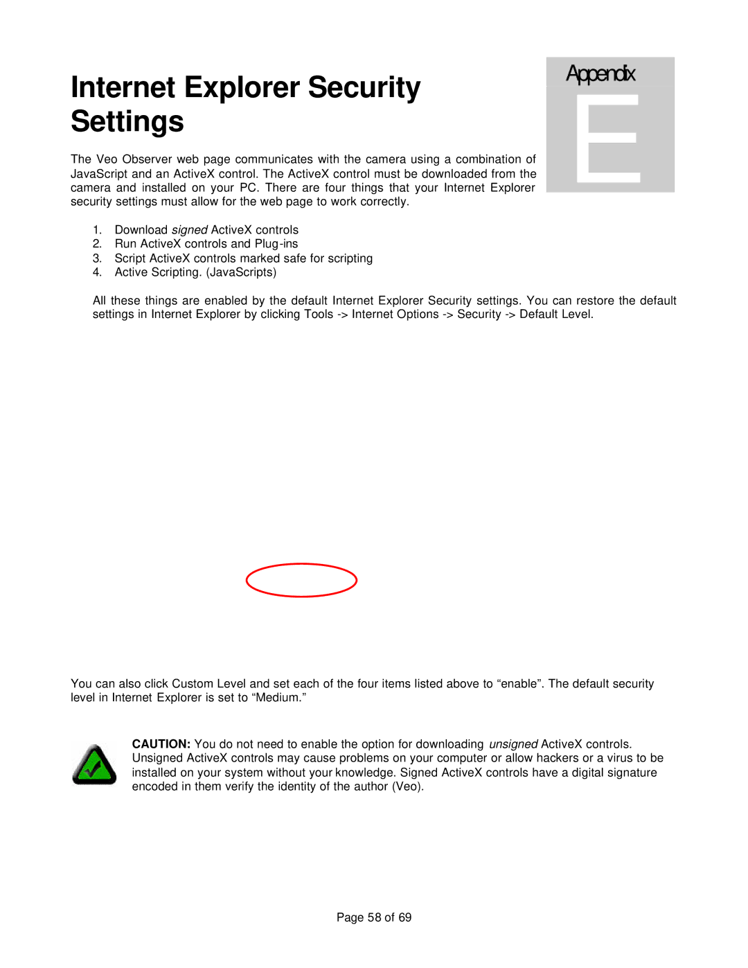 Veo 802.11b manual Internet Explorer Security Settings 