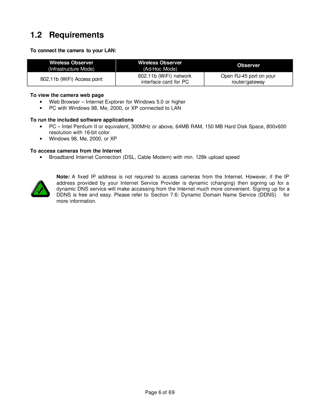 Veo 802.11b Requirements, To connect the camera to your LAN, To view the camera web, To access cameras from the Internet 