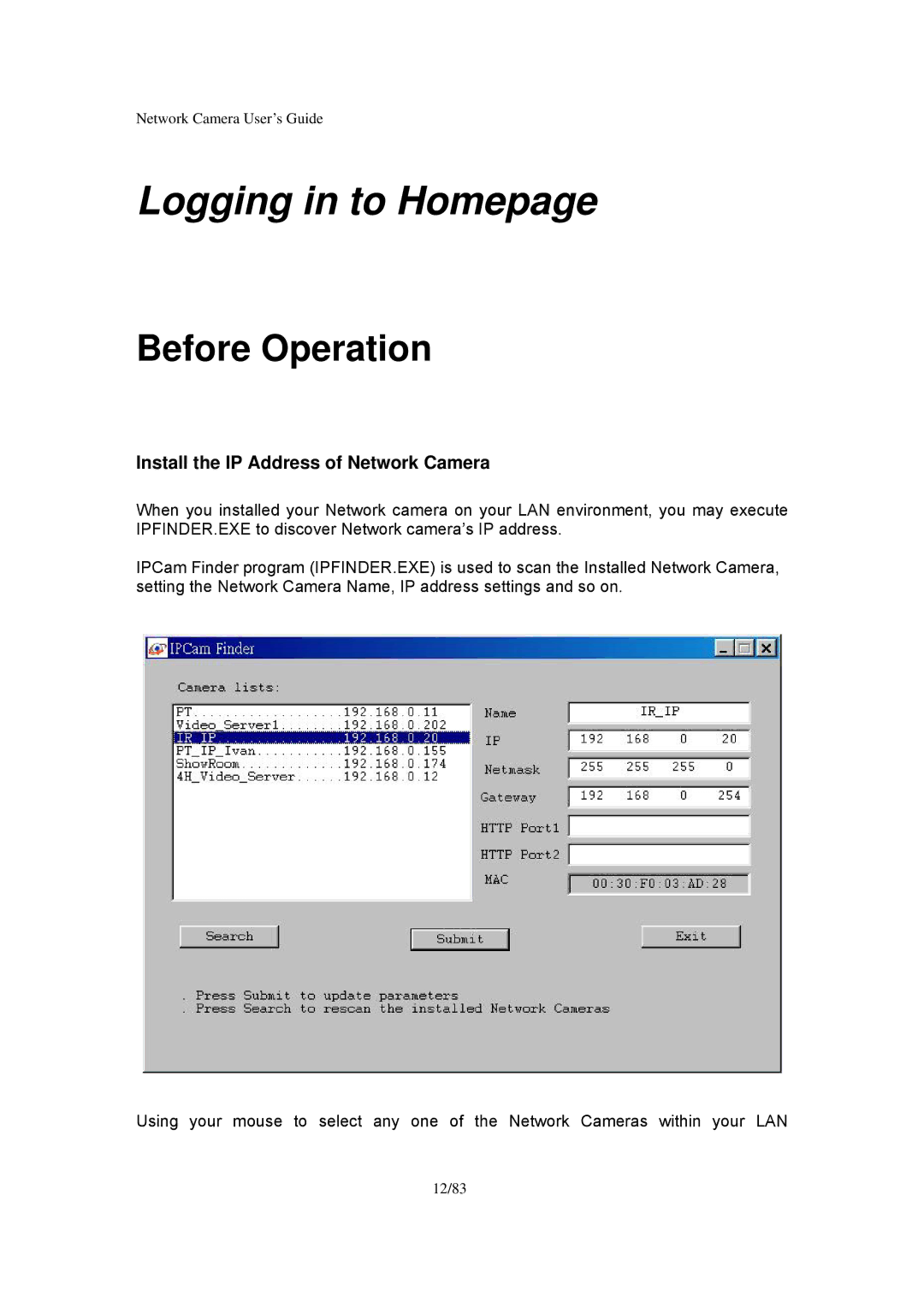 Veo Infra-Red manual Logging in to Homepage, Before Operation 