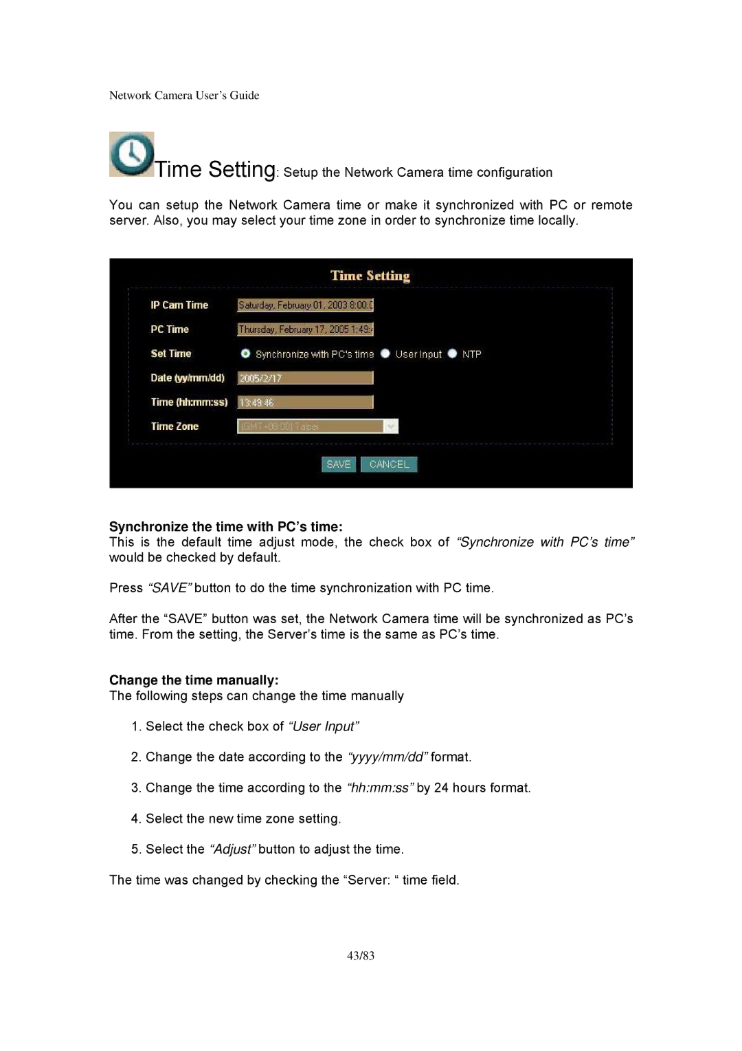 Veo Infra-Red Synchronize the time with PC’s time, Change the time manually 