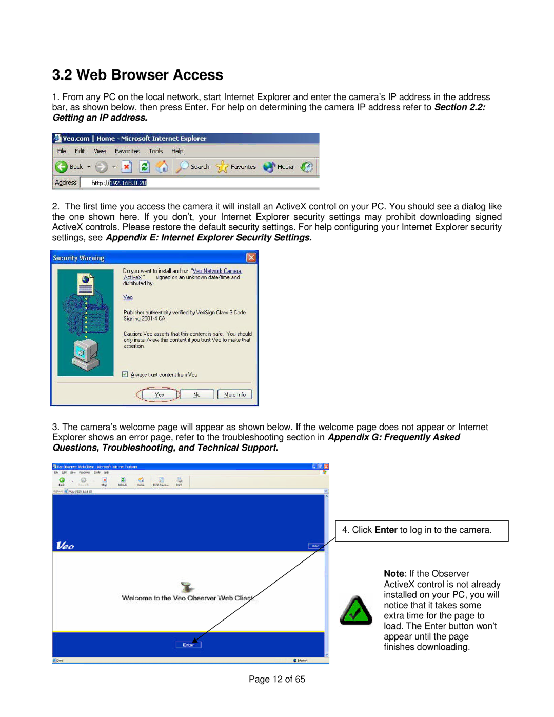 Veo Observer manual Web Browser Access, Getting an IP address 