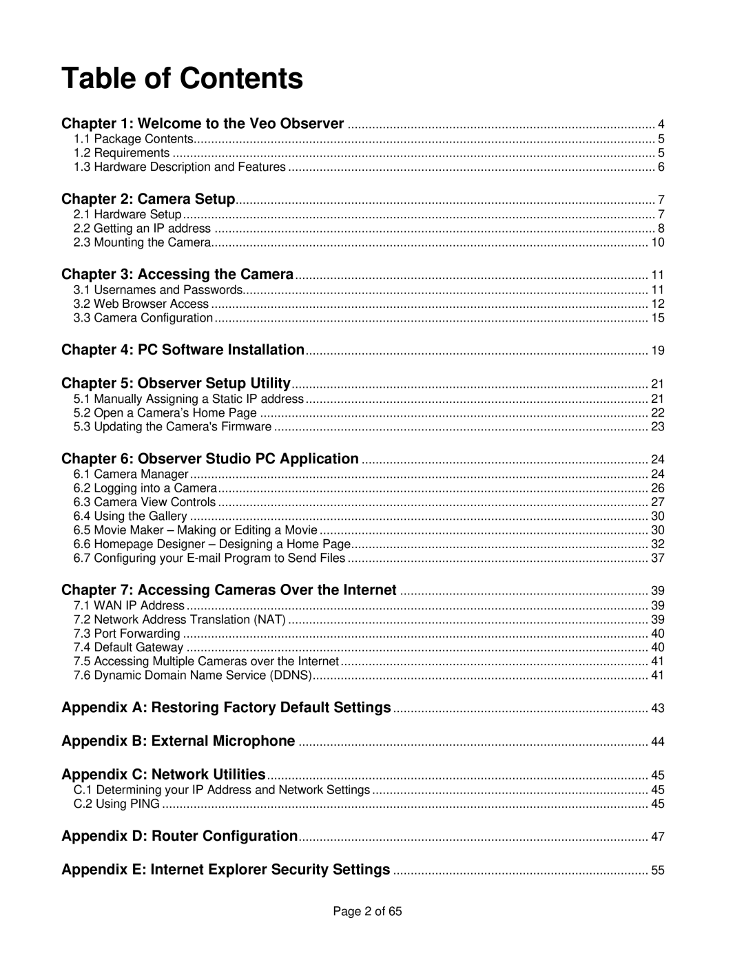 Veo Observer manual Table of Contents 