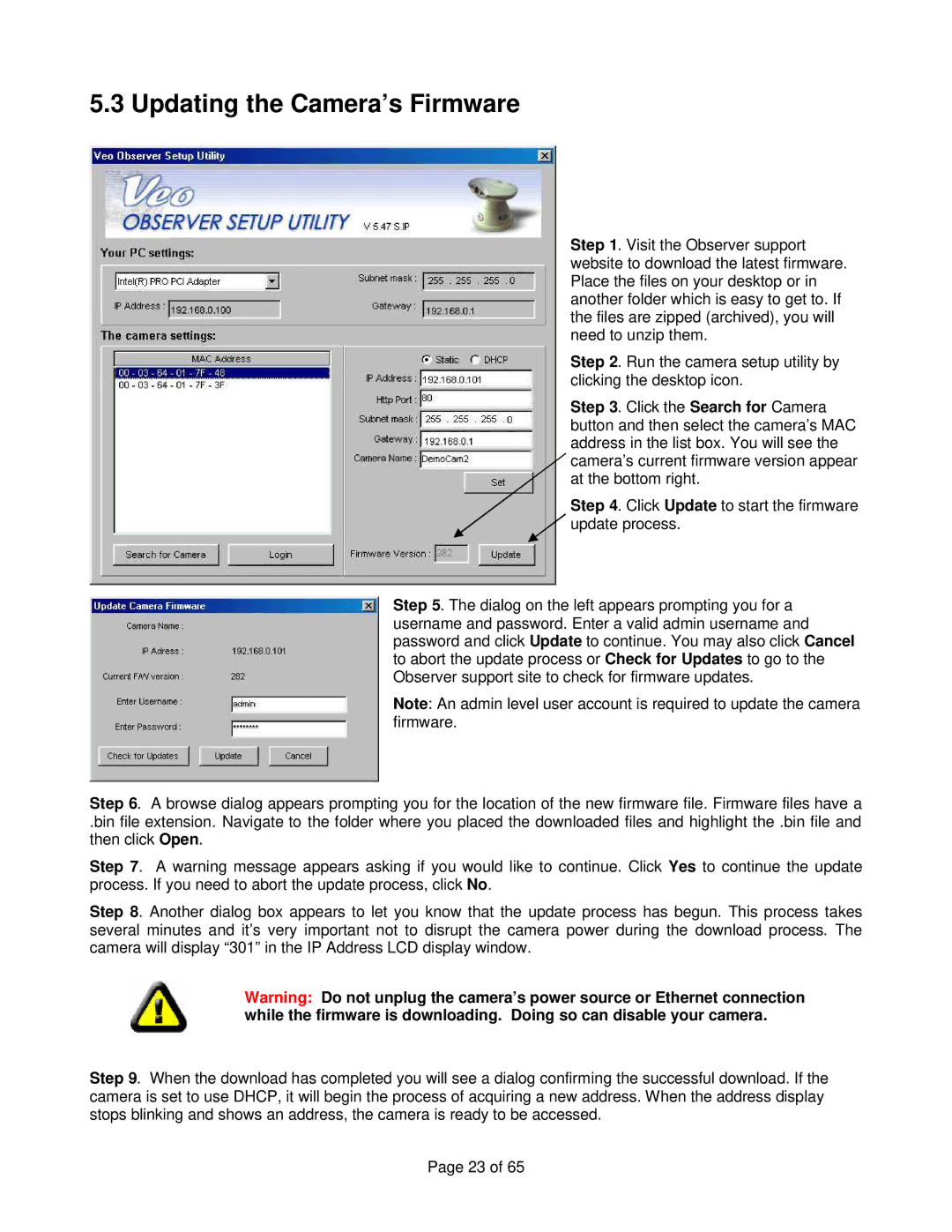 Veo Observer manual Updating the Camera’s Firmware 