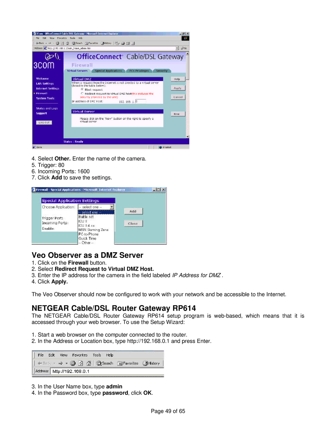 Veo manual Veo Observer as a DMZ Server, Select Redirect Request to Virtual DMZ Host 