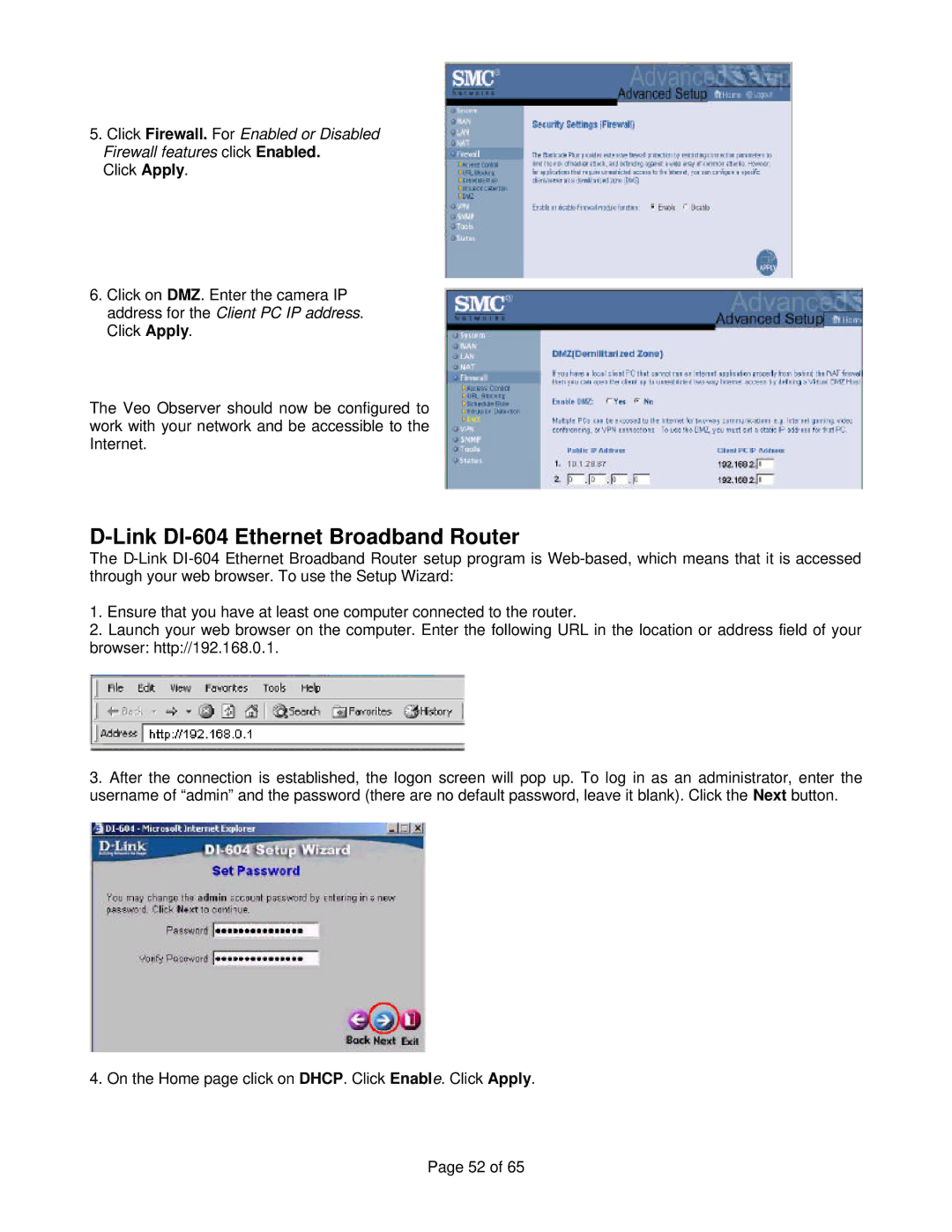 Veo Observer manual Link DI-604 Ethernet Broadband Router 