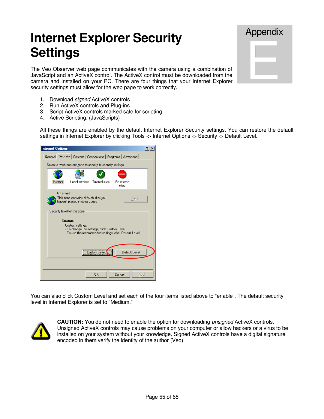 Veo Observer manual Internet Explorer Security Settings 