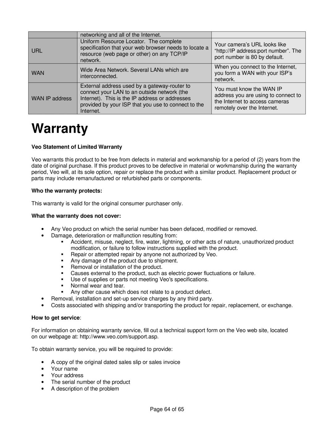 Veo Observer manual Veo Statement of Limited Warranty, Who the warranty protects, What the warranty does not cover 