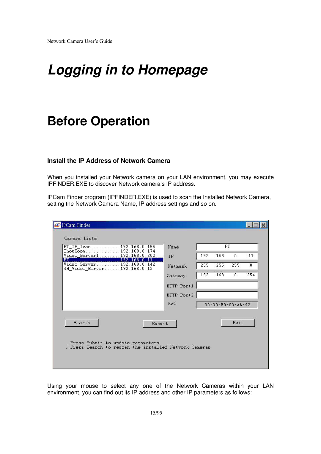 Veo Pan and Tilt manual Logging in to Homepage, Before Operation 