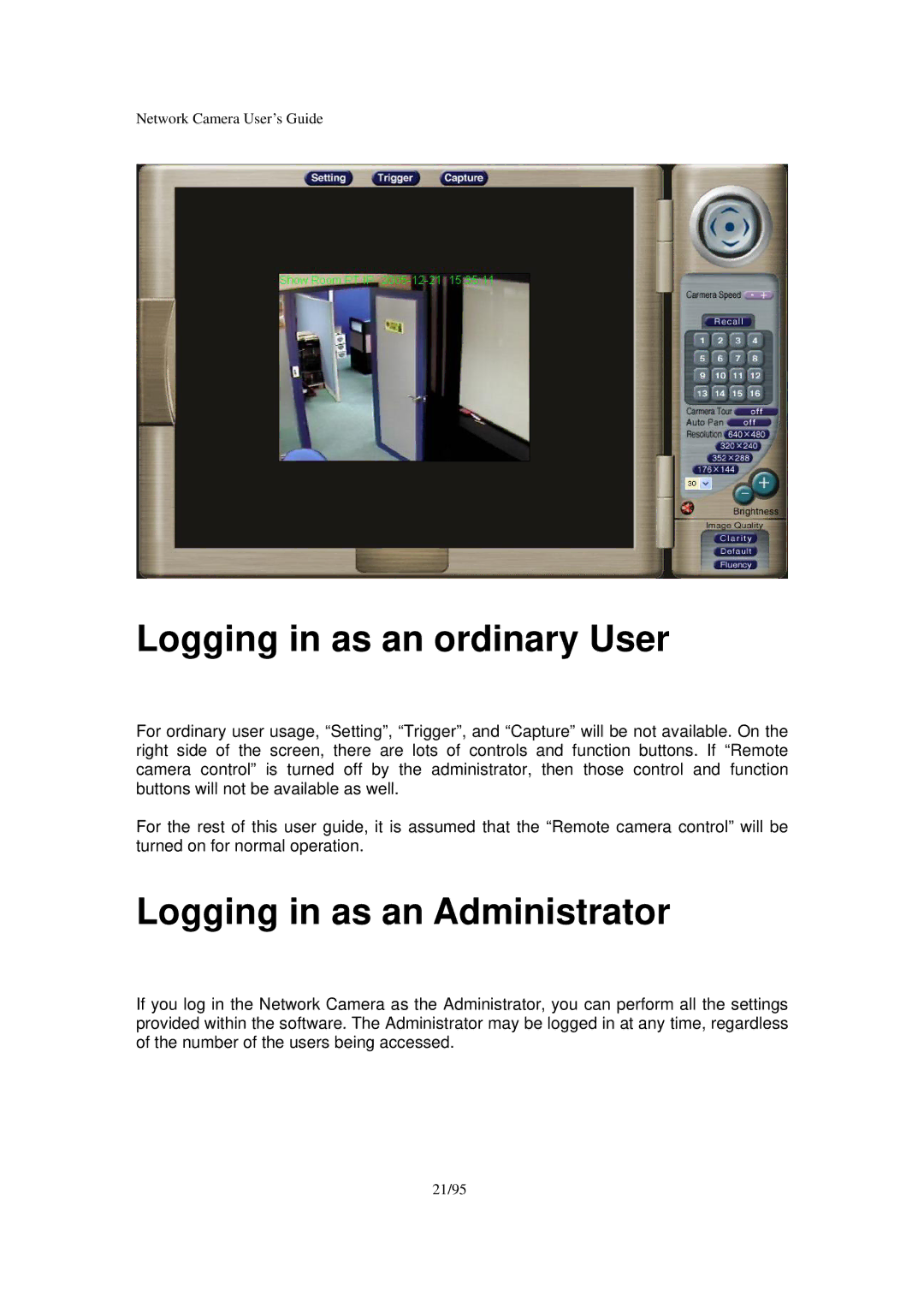 Veo Pan and Tilt manual Logging in as an ordinary User 