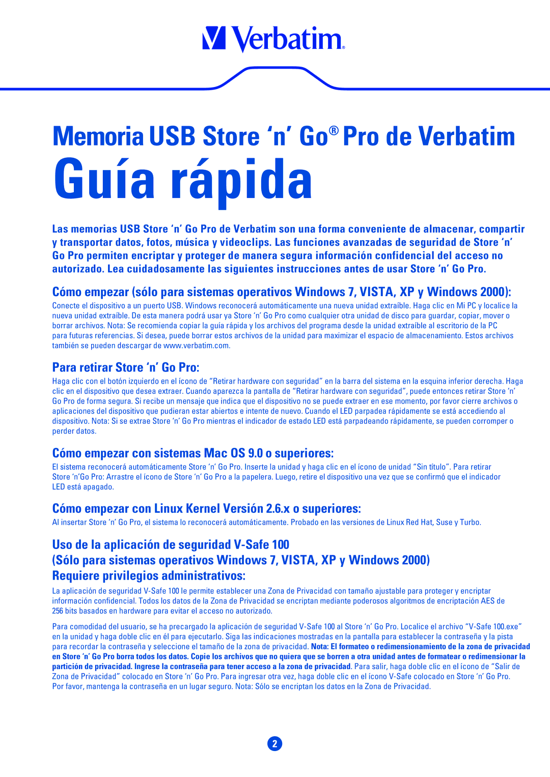 Verbatim 49174 manual Para retirar Store ‘n’ Go Pro, Cómo empezar con sistemas Mac OS 9.0 o superiores 