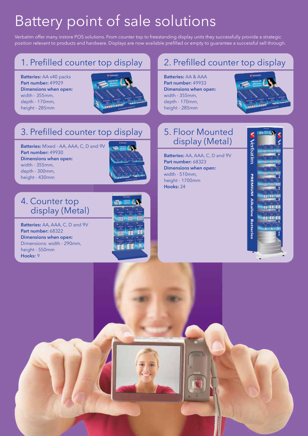 Verbatim AAA-LR03 manual Battery point of sale solutions, Preﬁlled counter top display, Counter top Display Metal 